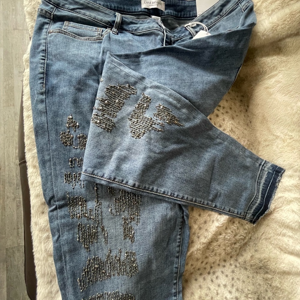 Lane Bryant Blue Straight Leg Jeans with Silver Embellishments Size 18 plus - Picture 2 of 7